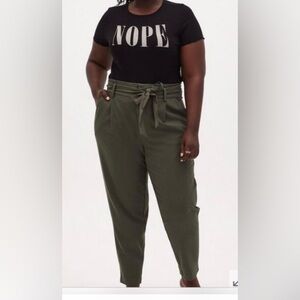 Torrid Olive Green Crosshatch Self Tie Tapered Pant Sz 22 Plus Casual Woman